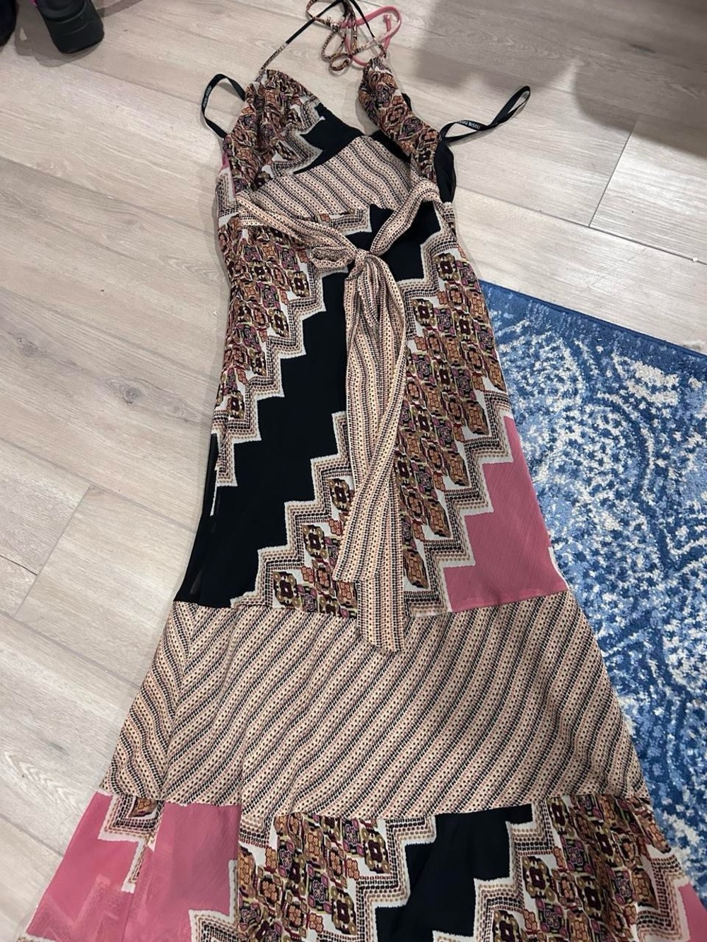 Bisou Bisou Pink and Black Patchwork Midi Dress